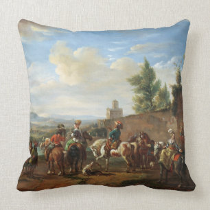 Een jachtpartij van een Landhuis (olie op doek) Kussen