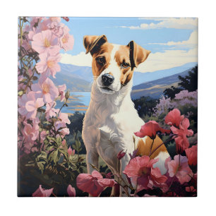 Een Jack Russell Terrier's Floral Haven Tegeltje