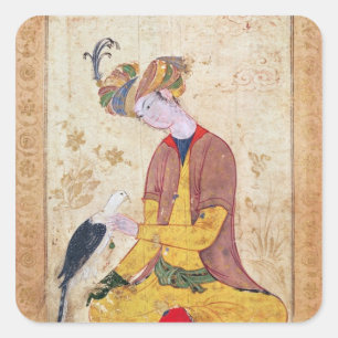 Een jager die zijn valk slaat vierkante sticker