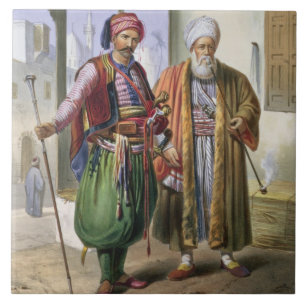 Een Janissary en een Merchant in Caïro, illustrat Tegeltje