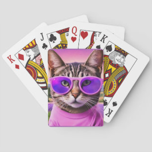Een jazzy kat in lavendelveld pokerkaarten