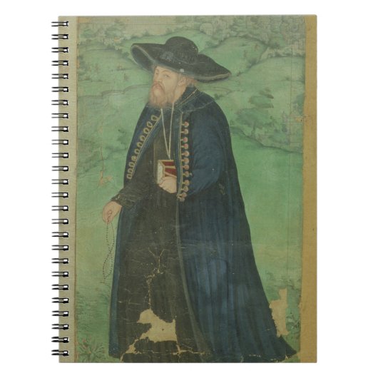 Een jezuïetenpriester, gegrift in het Perzisch: "J Notitieboek (Voorkant)