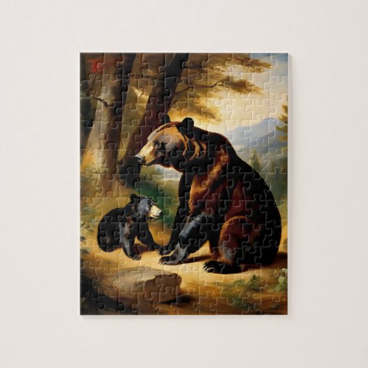 Een jong beer spelen met zijn moeder legpuzzel (Verticaal)