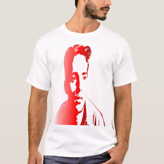 Een jong man, weergegeven in rode tinten t-shirt