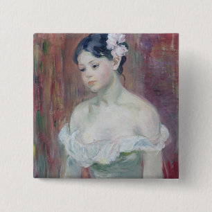Een jong meisje, 1893 vierkante button 5,1 cm