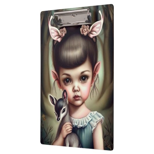 Een jong meisje dat een hert vasthoudt klembord (Links)