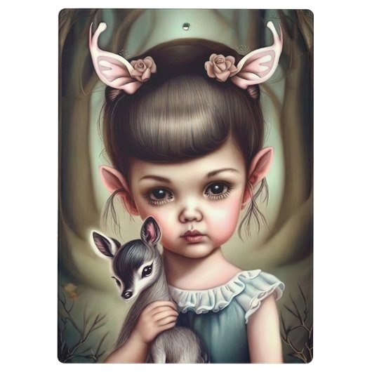 Een jong meisje dat een hert vasthoudt klembord (Achterkant)