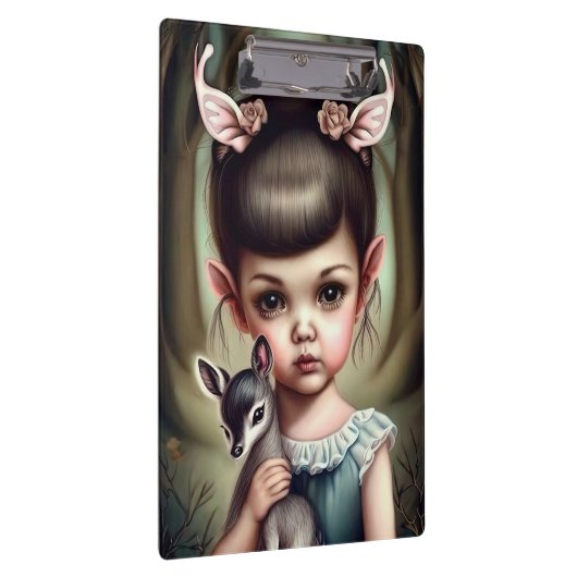 Een jong meisje dat een hert vasthoudt klembord (Rechts)