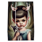 Een jong meisje dat een hert vasthoudt medium cadeauzakje (Achterkant)