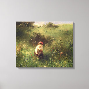 Een jong meisje in een veld canvas afdruk