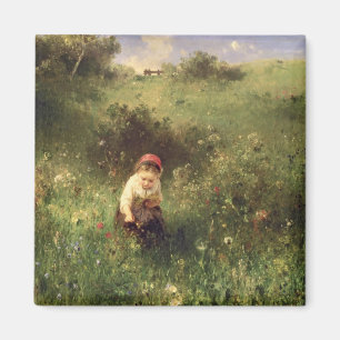 Een jong meisje in een veld magneet