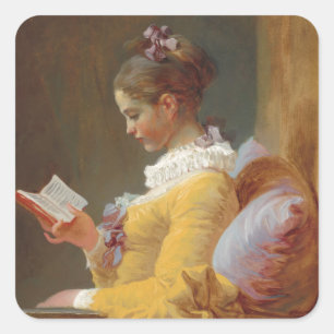 Een jong meisje leest, de lezer van J. Fragonard Vierkante Sticker