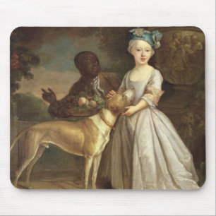 Een jong meisje met een hond en een pagina, 1720-3 muismat