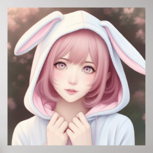 Een jong personage met roze haar poster