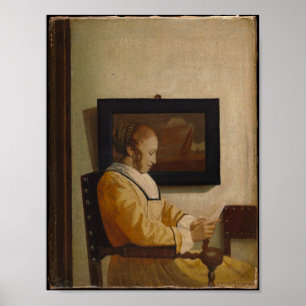 Een jonge vrouw die leest - Oudmeesterportret Poster