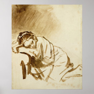 Een jonge vrouw die slaapt c.1654 poster