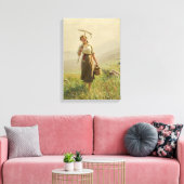 Een jonge vrouw in de wei door Hans Dahl Canvas Afdruk (Insitu (Woonkamer))