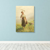 Een jonge vrouw in de wei door Hans Dahl Canvas Afdruk (Insitu (Houten vloer))