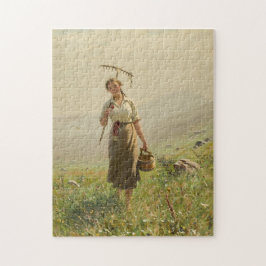 Een jonge vrouw in de wei door Hans Dahl Legpuzzel