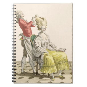 Een jonge vrouw in een Peignoir met haar Hairdress Notitieboek