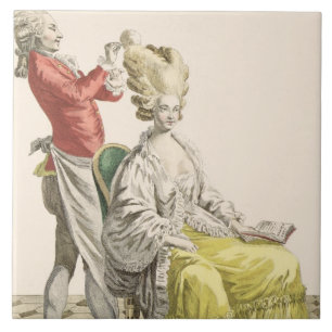 Een jonge vrouw in een Peignoir met haar Hairdress Tegeltje