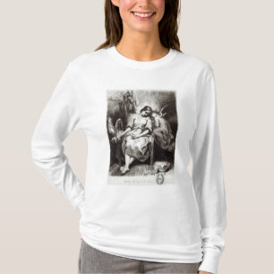 Een jonge vrouw met een engel t-shirt