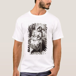 Een jonge vrouw met een engel t-shirt