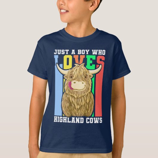Een jongen die houdt van Schotse Highland Koeien T-shirt (Voorkant)