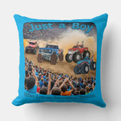 Een jongen die van monstertrucks houdt kussen (Voorkant)