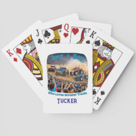 Een jongen die van monstertrucks houdt pokerkaarten