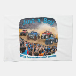 Een jongen die van monstertrucks houdt theedoek