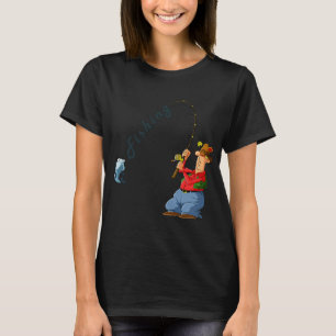 Een jongen en een kat vissen met een mooie omtrek t-shirt