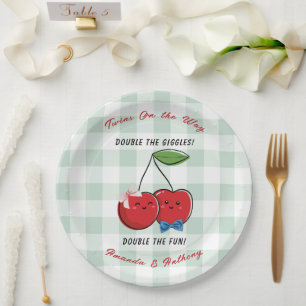 Een jongen en meisje tweeling baby shower papieren bordje