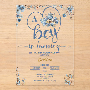  een jongen is het theekransje bloesem babyshower  acryl uitnodigingen