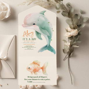 Een jongen onder het Zee Baby shower All In One Uitnodiging