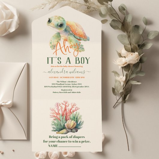 Een jongen onder het Zee Baby shower All In One Uitnodiging