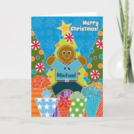 Een jongen van de Peperkoek voor Kerstmis voegt Feestdagen Kaart