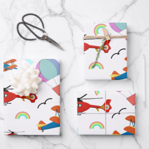 Een jongens vliegend patroon op wit inpakpapier vel