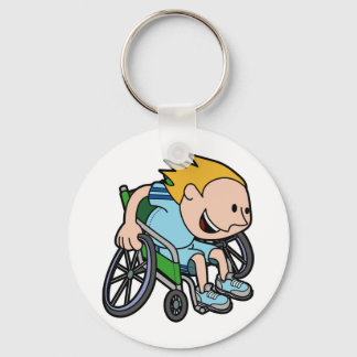 Een jongetje die in een rolstoel racen sleutelhanger