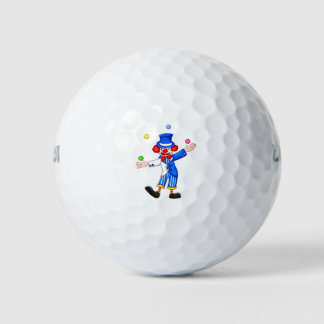 Een jonglerende clown golfballen