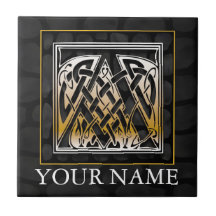 Een "Jouw naam" Celtic Black Stone Monogram Tile