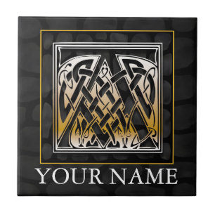 Een "Jouw naam" Celtic Black Stone Monogram Tile Tegeltje