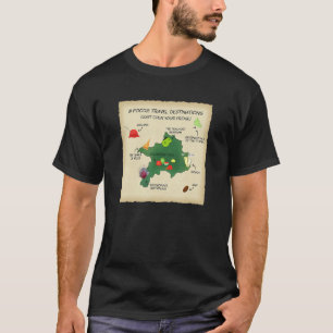 Een kaart met vier naar acht reisbestemmingen in u t-shirt