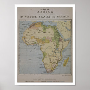 Een kaart van Afrika om de reizen van David te ill Poster