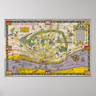 Een kaart van Merseyside, Liverpool Poster