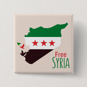 Een kaart van Syrië met de vlag van de revolutie Vierkante Button 5,1 Cm