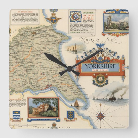 Een kaart van Yorkshire: East Riding Vierkante Klok (Voorkant)