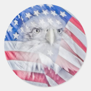 Een kale adelaar en de Amerikaanse vlag Ronde Sticker