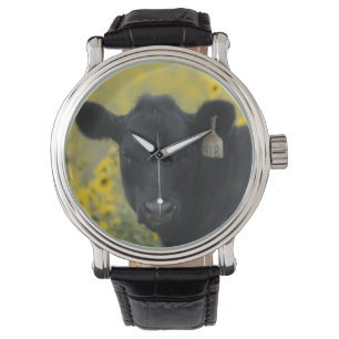 Een kalf te midden van de zonnebloemen van Nebrask Horloge