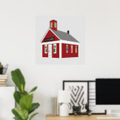 Eén kamer: Red Schoolhouse Kinder Décor Print Post (Thuiskantoor)